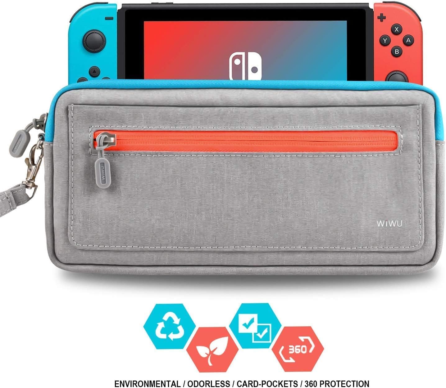 Slim Nintendo Switch Case,WiWU Switch Case with 5 Game Slots in Side Pocket Portable Travel Carry Case Waterproof Scratch-Resistant Protective Sleeve Pouch Bag for Nintendo Switch & Accessories,Gray